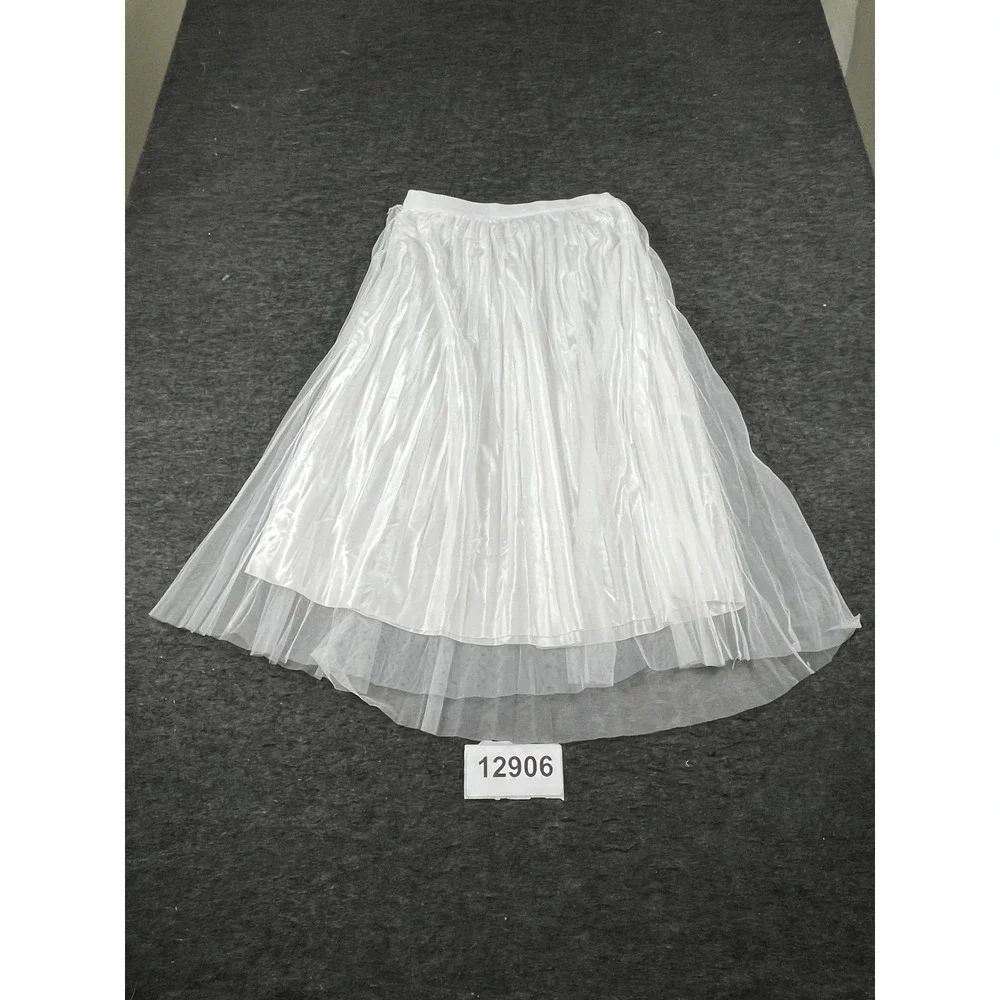 Jon & Anna Pleated Skirt Womens L White NEW Tulle Overlay Satin Midi A-Line